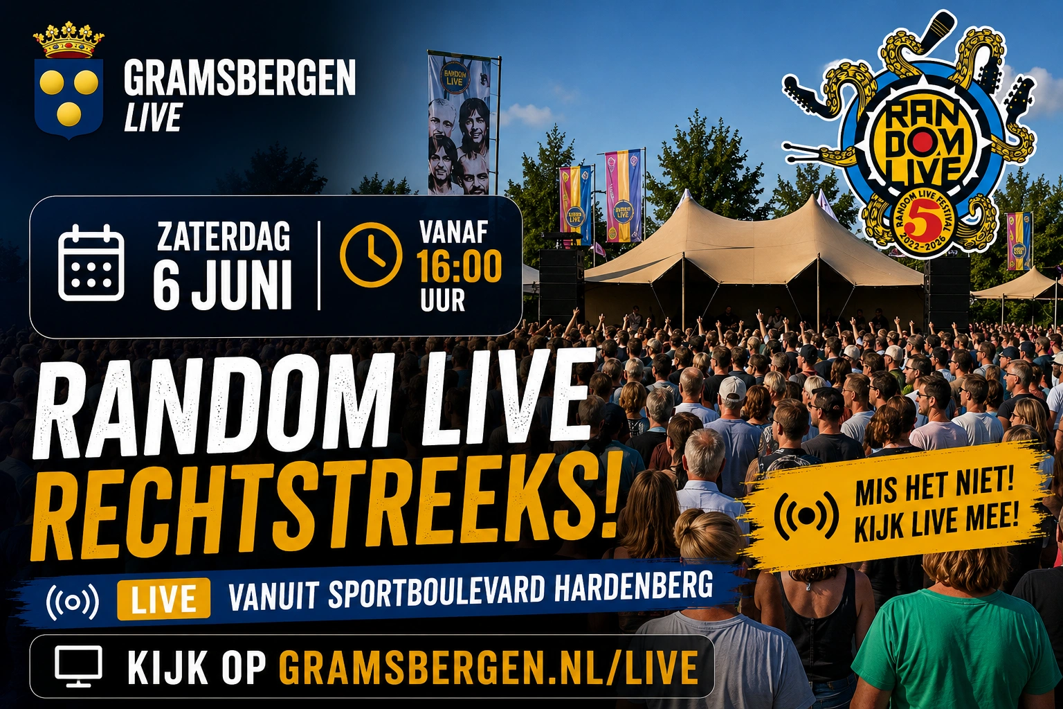 Random Live 2026 rechtstreeks te zien bij Gramsbergen Live